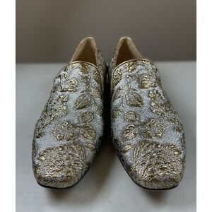 Jimmy Choo Silver‎ Gold Floral Jacquard Slip On Loafers Dress Shoes-Size 39-NWOT